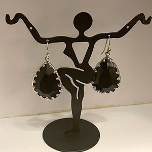 Elegant Black And Goldtone Trim Drop Earrings